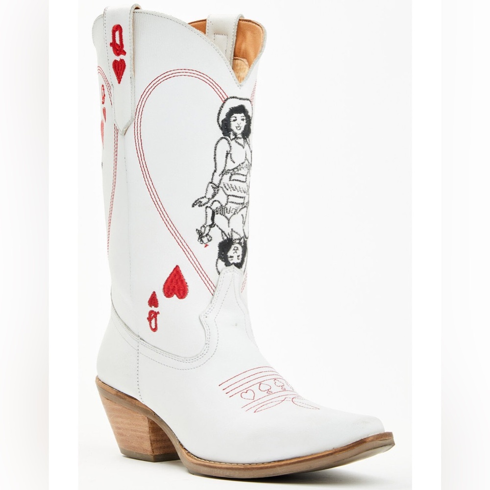 Dingo‎ Queen Of Hearts White and Red Western Heeled Boots